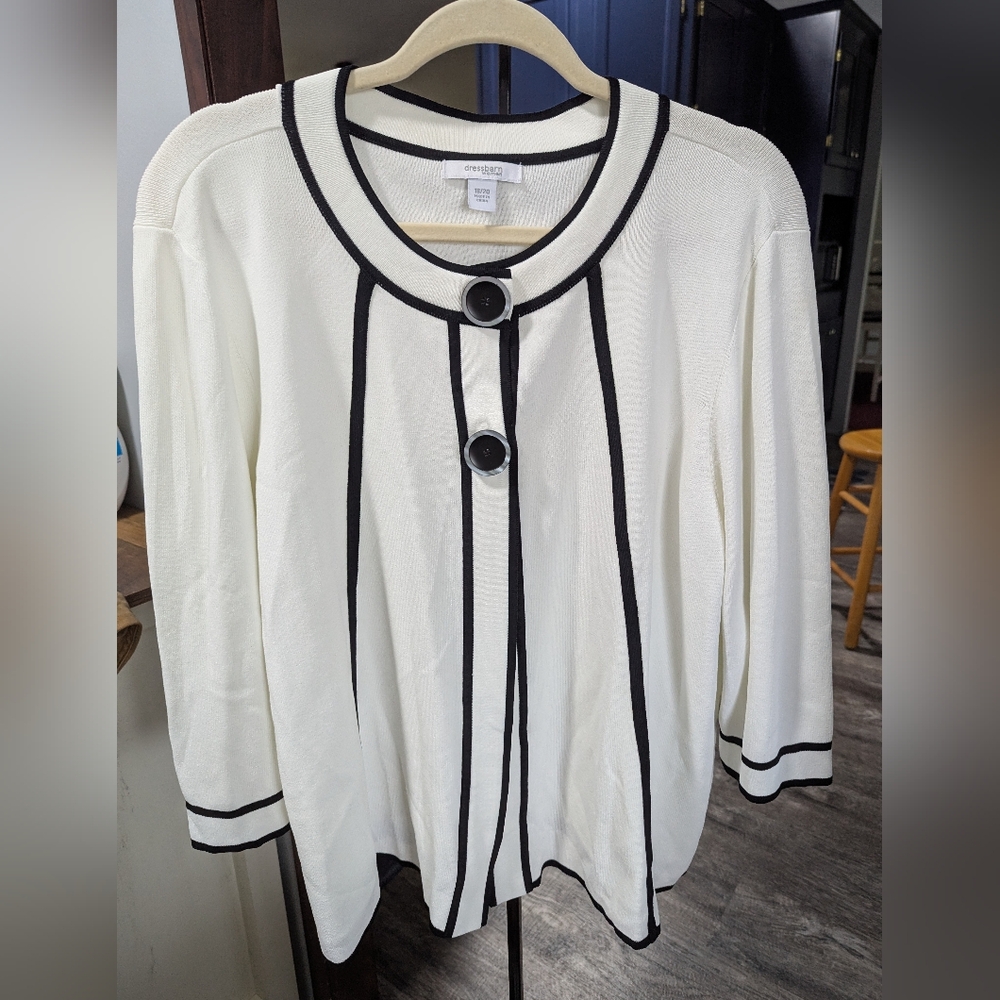 White Cardigan with Black Trim